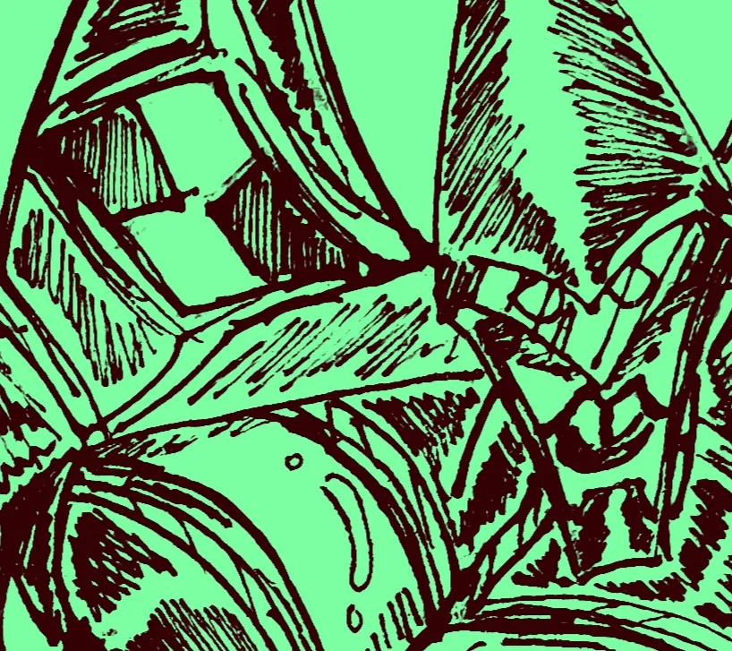 Pen drawing of XLR8 wearing Junketsu. He's posing on the ground, looking towards the viewer.