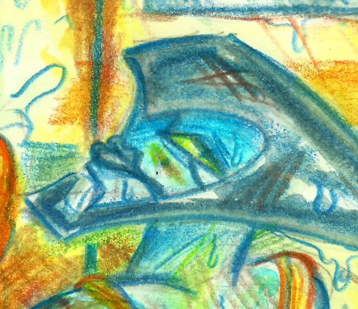 Watercolour painting of XLR8 washing the Rush Bucket, while wearing nothing but a yellow apron.