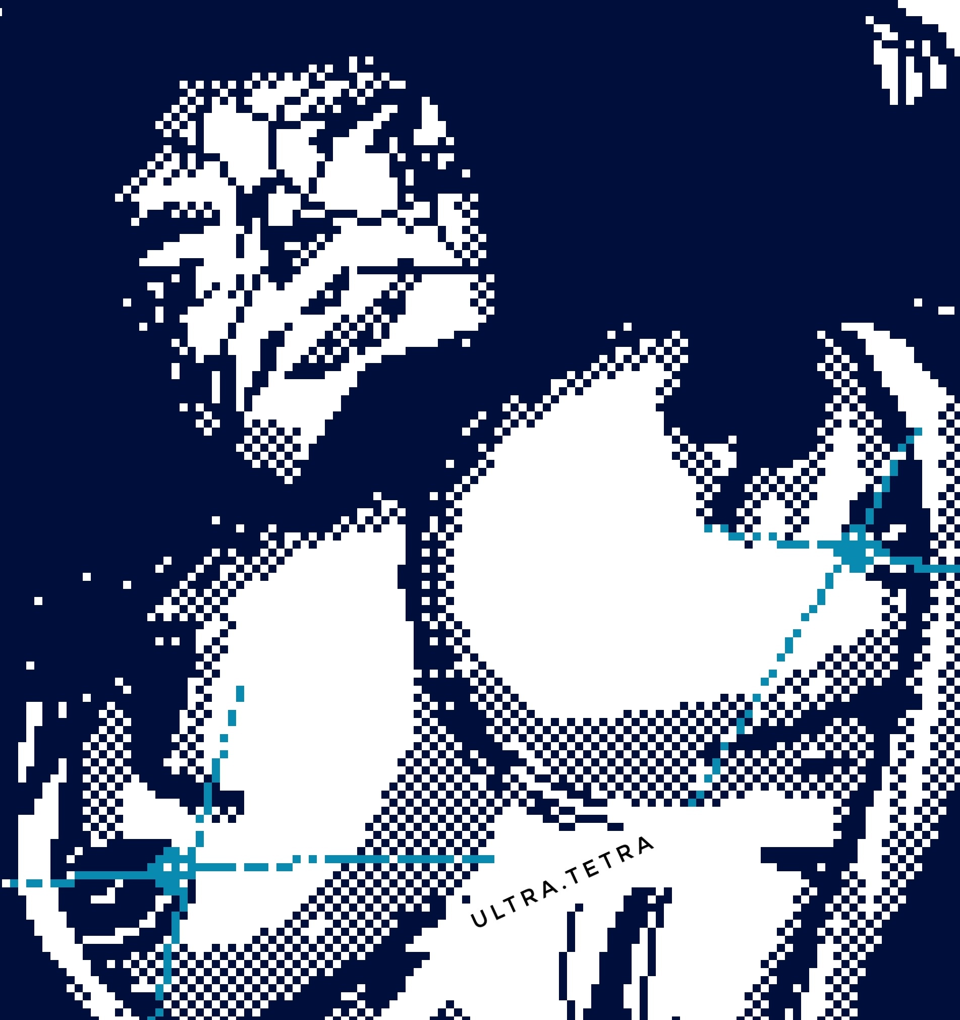 Pixel art of Metadata with his breasts exposed. He is looking down on the viewer.