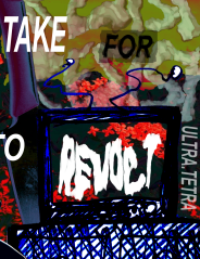 Abstact digital mixed media depicting the words, 'What would it take for you to revolt?'