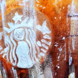 Acrylic painting food study of a cup of coffee from Starbucks.