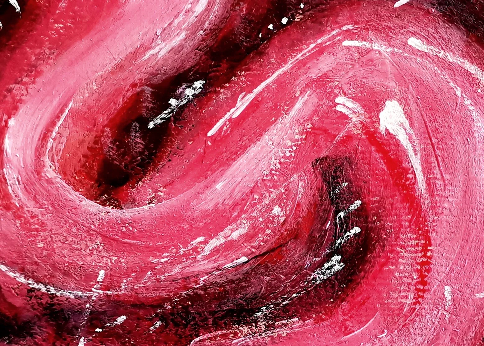 Acrylic painting of a pile of intestines.